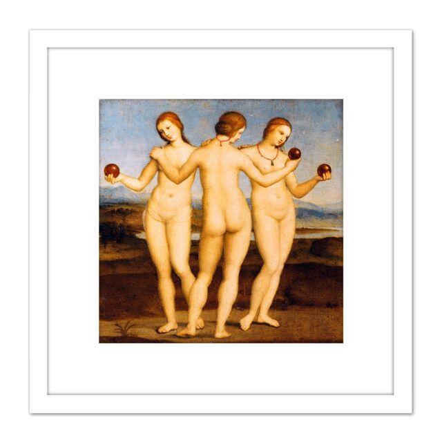 Artery8 Raphael Three Graces Greek Mythology Painting 8X8 Inch Square Wooden Framed Wall Art Print Picture with Mount in White - image 1