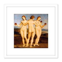Artery8 Raphael Three Graces Greek Mythology Painting 8X8 Inch Square Wooden Framed Wall Art Print Picture with Mount in White - thumbnail 1