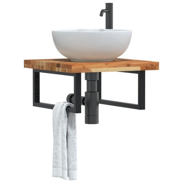 Berkfield Home Basin Shelf Wall Mounted Steel & Solid Wood Acacia in Brown - image 1