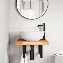 Berkfield Home Basin Shelf Wall Mounted Steel & Solid Wood Acacia in Brown - thumbnail 3