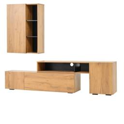 BTM TV Wall Unit Set Cabinet 265cm Wall Mounted Storage Wood Black in Natural - thumbnail 5