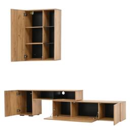 BTM TV Wall Unit Set Cabinet 265cm Wall Mounted Storage Wood Black in Natural - thumbnail 4