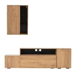 BTM TV Wall Unit Set Cabinet 265cm Wall Mounted Storage Wood Black in Natural - thumbnail 6