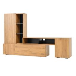 BTM TV Wall Unit Set Cabinet 265cm Wall Mounted Storage Wood Black in Natural - thumbnail 3