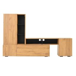 BTM TV Wall Unit Set Cabinet 265cm Wall Mounted Storage Wood Black in Natural - thumbnail 9