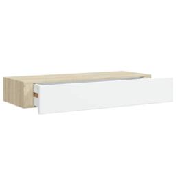 Berkfield Home Wall Drawer Shelves 2 pcs Oak & White 60x23.5x10cm MDF in Brown - Size: 60x23.5x10 cm - thumbnail 5