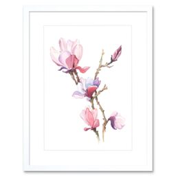 "Artery8 Wall Art Print Flower Magnolia Watercolour Art Framed 9x7 inch in White - Size: W7"" x H9""" - thumbnail 1