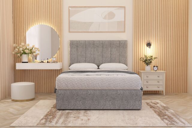 Somnior Austin Tweed Fabric Divan Bed Set with Midnight Pocket Spring Mattress & Headboard in Grey - Size: Small Single - image 1