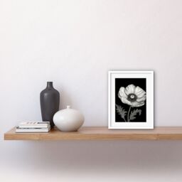 "Artery8 Wall Art Print White on Black Single Detailed Anemone Flower Artwork Framed 9X7 Inch - Size: W7"" x H9""" - thumbnail 2