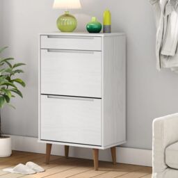 Berkfield Home Shoe Cabinet MOLDE White 59, 5x35x103 cm Solid Wood Pine - Size: 5 x 35 x 103 cm