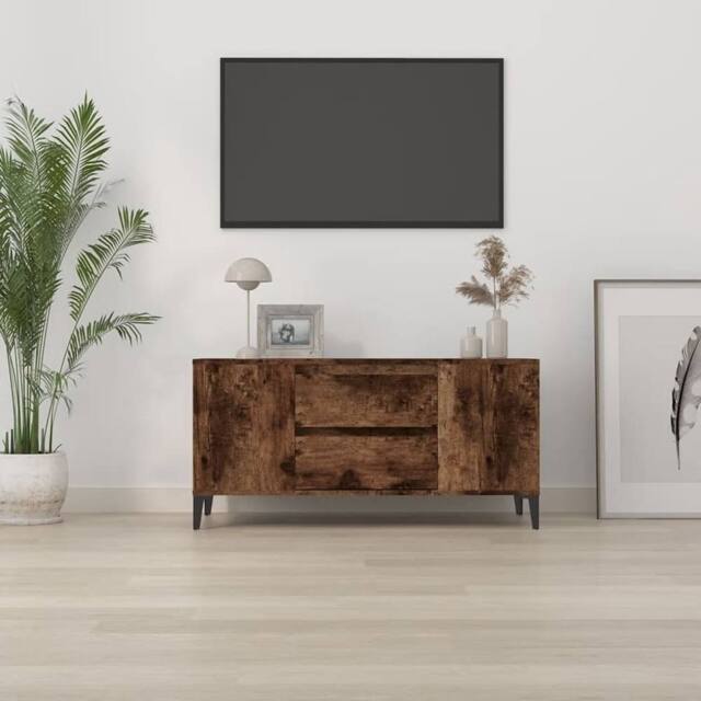 Berkfield Home TV Cabinet Smoked Oak 102x44.5x50 cm Engineered Wood in Brown - image 1