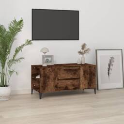 Berkfield Home TV Cabinet Smoked Oak 102x44.5x50 cm Engineered Wood in Brown - thumbnail 2