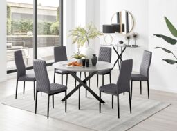 FurnitureboxUK Novara Grey Concrete Effect Black Leg 120cm Round Dining Table & 6 Velvet Milan Black Leg Chairs - thumbnail 1