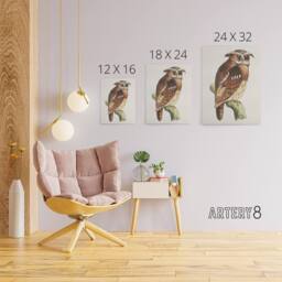 "Artery8 Eagle Owl Perched on a Branch Canvas Wall Art Print van Hoytema in Brown - Size: W18"" x H24""" - thumbnail 4