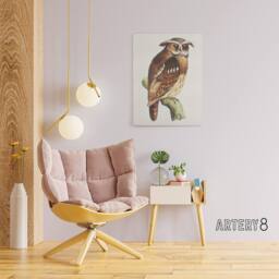 "Artery8 Eagle Owl Perched on a Branch Canvas Wall Art Print van Hoytema in Brown - Size: W18"" x H24""" - thumbnail 3