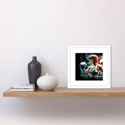 Artery8 Female Boxing Action Painting Boxing Ring Gloves Square Wooden Framed Wall Art Print Picture 8X8 Inch in White - thumbnail 2