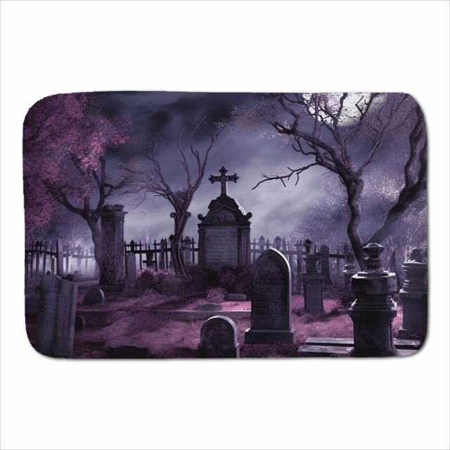 Warren Reed - Designer Witchs Moonlit Cemetery Design Sherpa Blanket in Purple - Size: Large - image 1