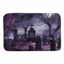 Warren Reed - Designer Witchs Moonlit Cemetery Design Sherpa Blanket in Purple - Size: Large - thumbnail 1