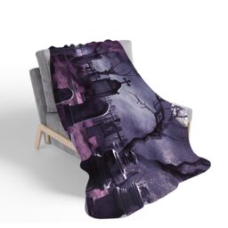 Warren Reed - Designer Witchs Moonlit Cemetery Design Sherpa Blanket in Purple - Size: Large - thumbnail 2