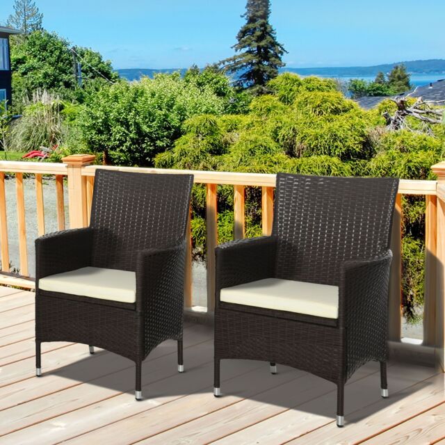 OUTSUNNY 2PC Outdoor Rattan Armchair Wicker Dining Chair Set for Garden in Dark Brown - Size: 2 Pack - image 1