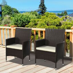 OUTSUNNY 2PC Outdoor Rattan Armchair Wicker Dining Chair Set for Garden in Dark Brown - Size: 2 Pack