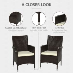 OUTSUNNY 2PC Outdoor Rattan Armchair Wicker Dining Chair Set for Garden in Dark Brown - Size: 2 Pack - thumbnail 4