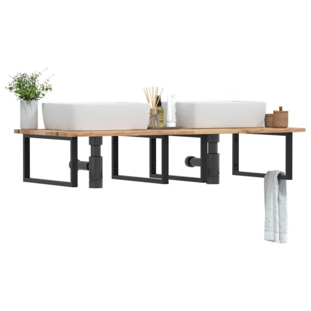 Berkfield Home Basin Shelf Wall Mounted Steel & Solid Wood Acacia in Brown - image 1
