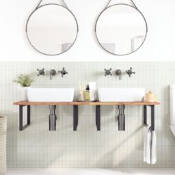 Berkfield Home Basin Shelf Wall Mounted Steel & Solid Wood Acacia in Brown - thumbnail 3