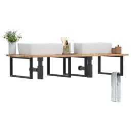 Berkfield Home Basin Shelf Wall Mounted Steel & Solid Wood Acacia in Brown
