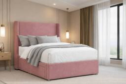 "Chester & Oakley Velora Plush Divan Bed Base 2 Drawers Foot-End 54"" Winged Headboard in Pink - Size: Double" - thumbnail 5