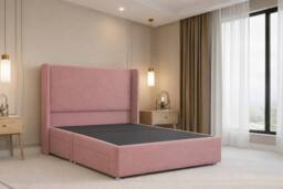 "Chester & Oakley Velora Plush Divan Bed Base 2 Drawers Foot-End 54"" Winged Headboard in Pink - Size: Double" - thumbnail 3