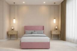 "Chester & Oakley Velora Plush Divan Bed Base 2 Drawers Foot-End 54"" Winged Headboard in Pink - Size: Double" - thumbnail 1
