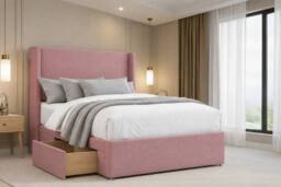 "Chester & Oakley Velora Plush Divan Bed Base 2 Drawers Foot-End 54"" Winged Headboard in Pink - Size: Double" - thumbnail 4