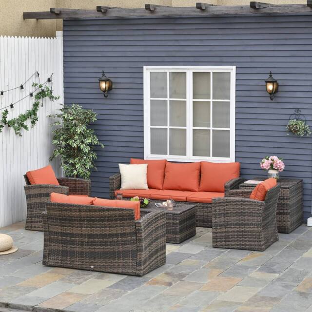 OUTSUNNY 6 PCS Patio Rattan Sofa Set Conversation Furniture Orange - image 1