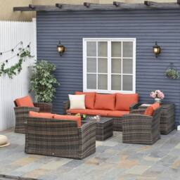 OUTSUNNY 6 PCS Patio Rattan Sofa Set Conversation Furniture Orange - thumbnail 1