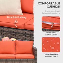 OUTSUNNY 6 PCS Patio Rattan Sofa Set Conversation Furniture Orange - thumbnail 5