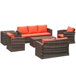 OUTSUNNY 6 PCS Patio Rattan Sofa Set Conversation Furniture Orange - thumbnail 2