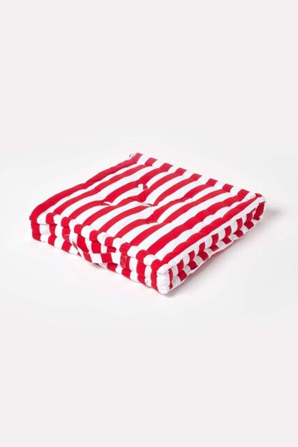 Homescapes Cotton Thick Stripe Floor Cushion in Red - Size: 40 cm x 40 cm - image 1