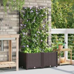 Berkfield Home Stunning Garden Planter with Trellis 2 pcs Brown 80x40x143 cm - Size: 80 x 40 x 143 cm