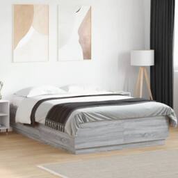 Berkfield Home Durable Bed Frame with LED without Mattress Grey Sonoma 160x200 cm - thumbnail 2