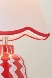 ValueLights Katy Red & Pink Wiggle Table Lamp with Scallop Trim Shade & Bulb - thumbnail 4