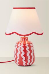 ValueLights Katy Red & Pink Wiggle Table Lamp with Scallop Trim Shade & Bulb - thumbnail 3