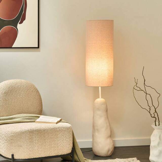 Wyld and Coco Beige Ceramic Floor Lamp - Tilt-Adjust Fabric Shade - image 1