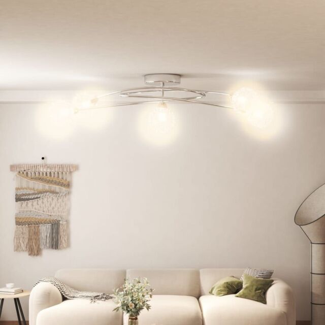 Berkfield Home Ceiling Lamp with Mesh Wire Shades for 5 G9 LED Lights in Black - image 1