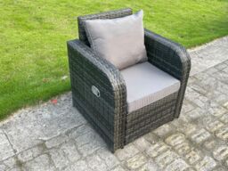 Fimous Pe Rattan Corner Sofa Set Outdoor Garden Furniture Oblong Coffee Table Armchair With Cushions in Dark Grey - thumbnail 2