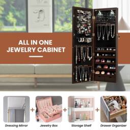 Costway 2 IN 1 Mirror Jewelry Cabinet Wall Mounted Jewelry Armoire W/ Mirror in Brown - thumbnail 7