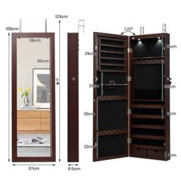 Costway 2 IN 1 Mirror Jewelry Cabinet Wall Mounted Jewelry Armoire W/ Mirror in Brown - thumbnail 2