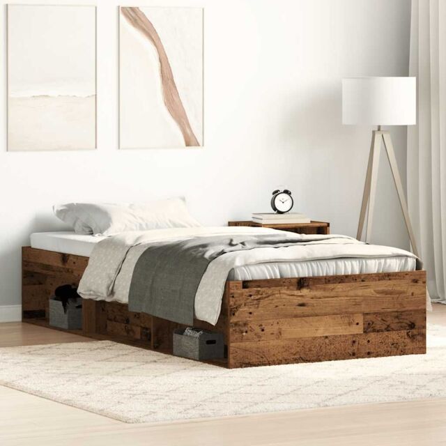 Berkfield Home Bed Frame without Mattress Old Wood 75x190 cm Engineered Wood in Brown - image 1