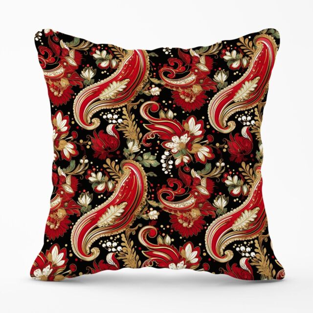 Warren Reed - Designer Paisley Christmas Stars Red Outdoor Cushion - Size: 60 cm x 60 cm - image 1
