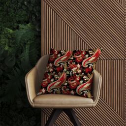 Warren Reed - Designer Paisley Christmas Stars Red Outdoor Cushion - Size: 60 cm x 60 cm - thumbnail 2